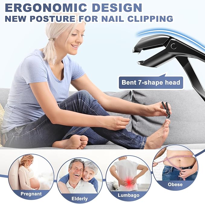 Toenail Clippers for Seniors Thick Toenails, Upgrade Angled Head Large Toe Nail Clippers for Men with Wide Jaw Opening, Sharp Heavy Duty Fingernail Clipper Cutter with Catcher