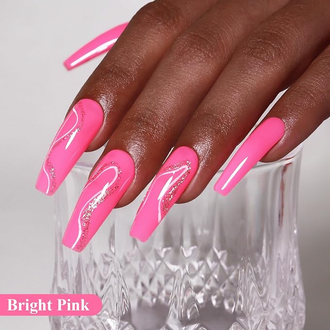 Imtiti Pink Gel Nail Polish, Bright Pink Nail Gel Polish High Gloss Soak Off UV LED Spring Summer Nail Art Manicure Salon DIY Design 10ML