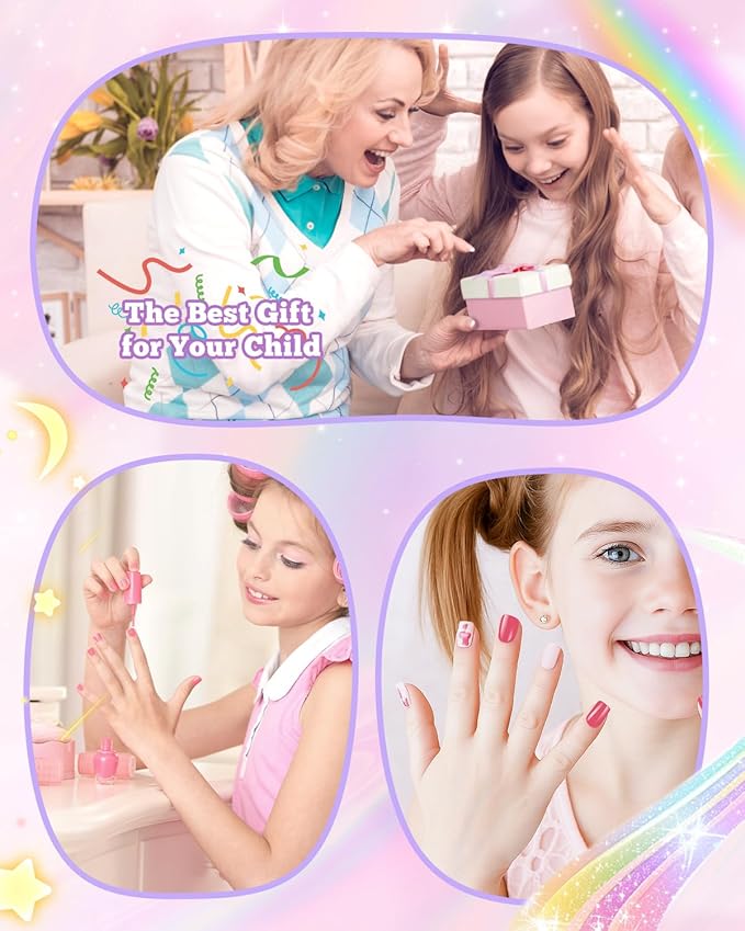krofaue 240Pcs Kids Press on Nails with Handle - Short Fake Nails for Girls 12 Sizes Soft Gel Nail Tips for Safe & Fun DIY Nail Tips Art for Children 9-12(Nature)