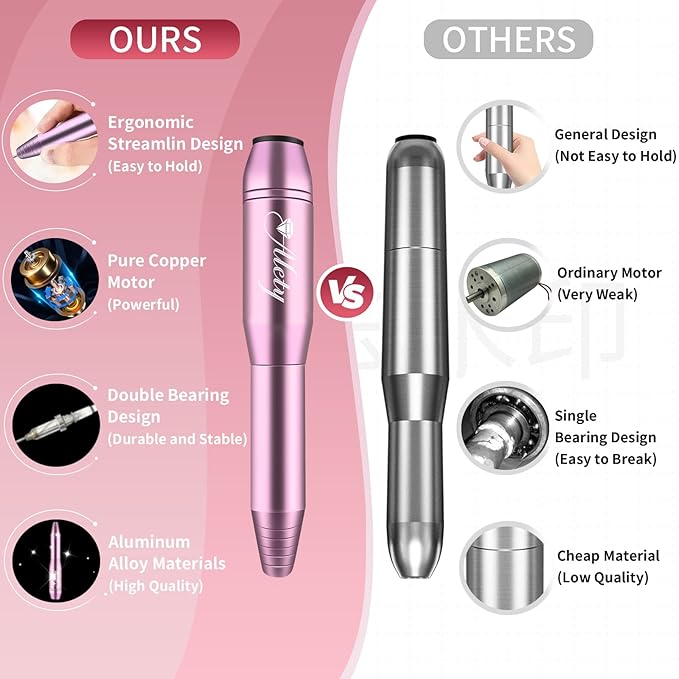 Electric Nail Drill Kit, Portable File for Acrylic Gel Nails, Professional Machine Efile Manicure Pedicure Tools with Iridescent Bits Home Salon Use, Pink