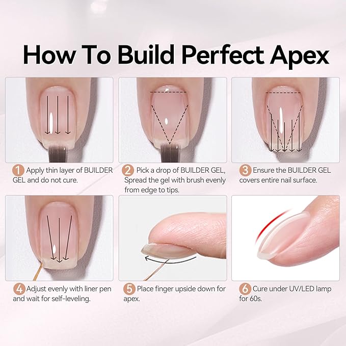 BORN PRETTY Builder Gel for Nails 8 in 1,Nude Skin Tone Strengthener Glue Apex Enhancement Extension Hard Building Nail Gels Base Gel,Thickening Extension Rhinestone Glue in a Bottle