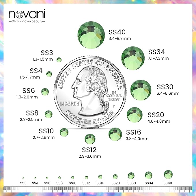 Novani Rhinestones 1440pcs SS10 Glass Rhinestones Crystal Flatback Gemstones for Crafts Nails Makeup Bags and Shoes Decoration（SS10, Light Green）