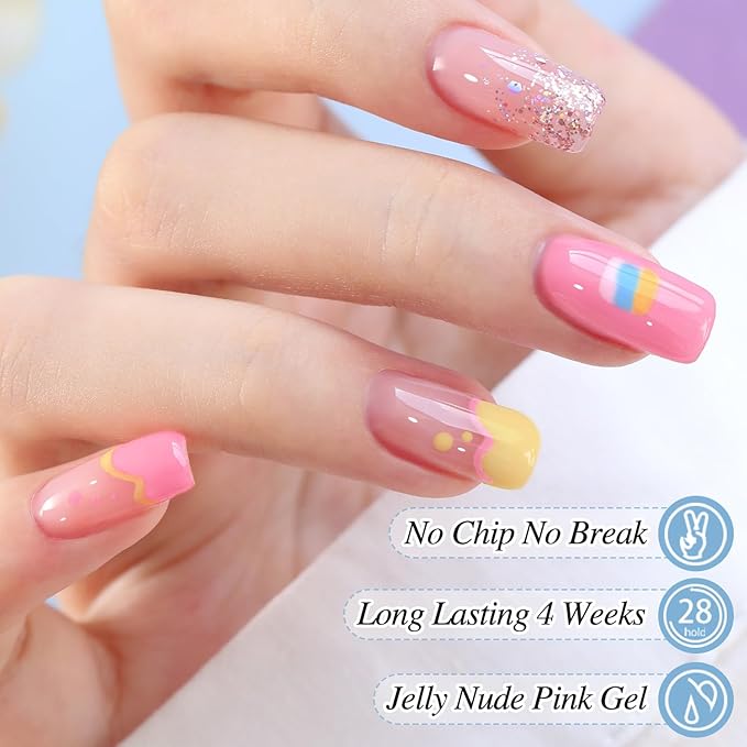 Double Rhythm Gel Nail Polish Set of 6 Colors Baby Light Pastel Milky Nail Polish Starter Kit Art DIY Salon Home (Yellow Pink Green Blue Orange Purple,Kit 6)