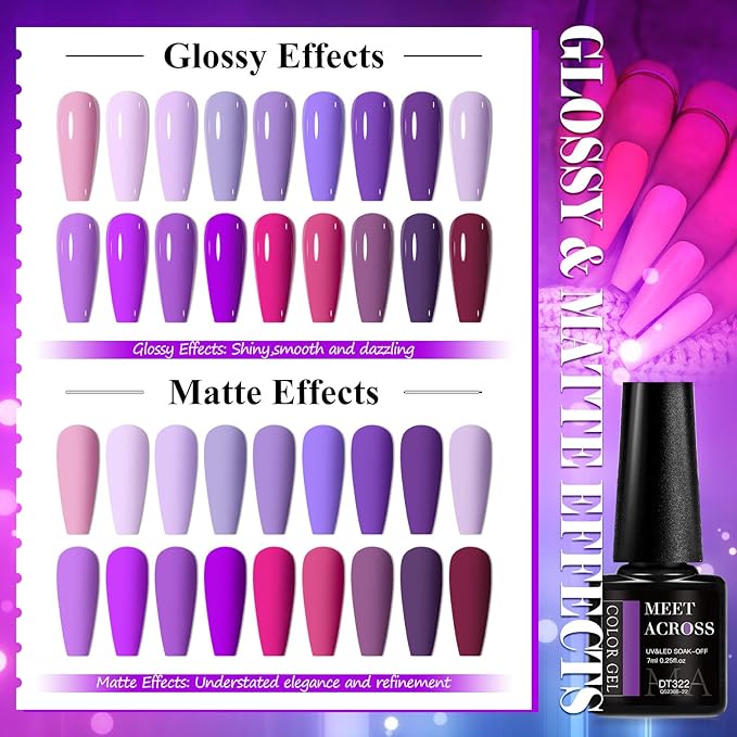 MEET ACROSS 18pcs Gel Nail Polish Set Soak Off UV LED Lamp Gel Nail Polish Kit (SET-8, 18pcs)