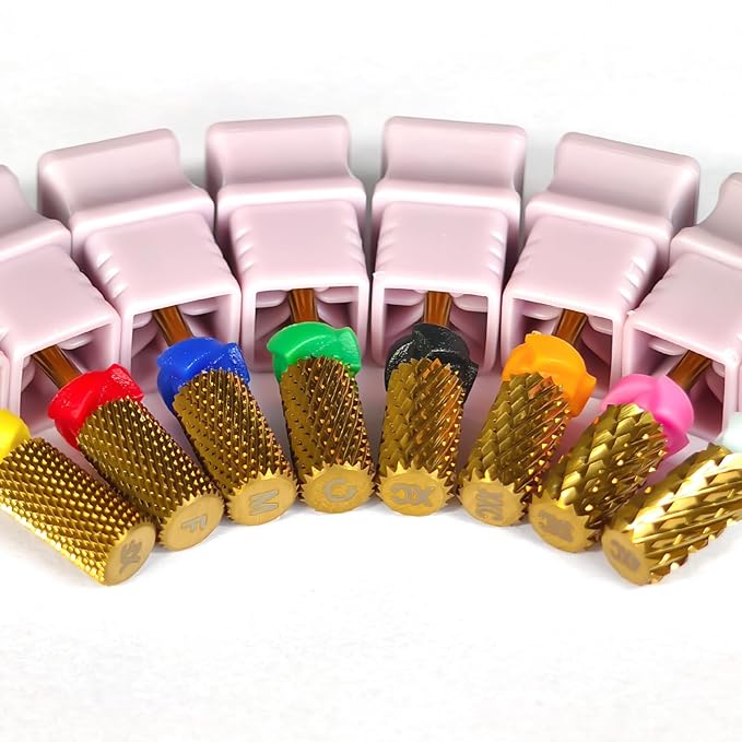 Super Cut Large Barrel Nail Drill Bits, 3/32'' Professional Tungsten Carbide Bits, Remove Hard and Soft Gel Fast, Right Hand Use, Manicure Pedicure Cuticle Gel Polishing, Gold Color, Fine.