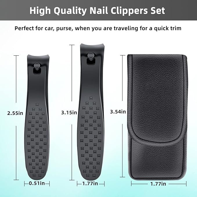 2PCS Professional Nail Clippers Set, Ultra Sharp Sturdy Fingernail and Toenail Clipper, Large & Small Nail Cutter for Thick Nails with leather case, Best Travel and Gift Nail Clipper for Men and Women