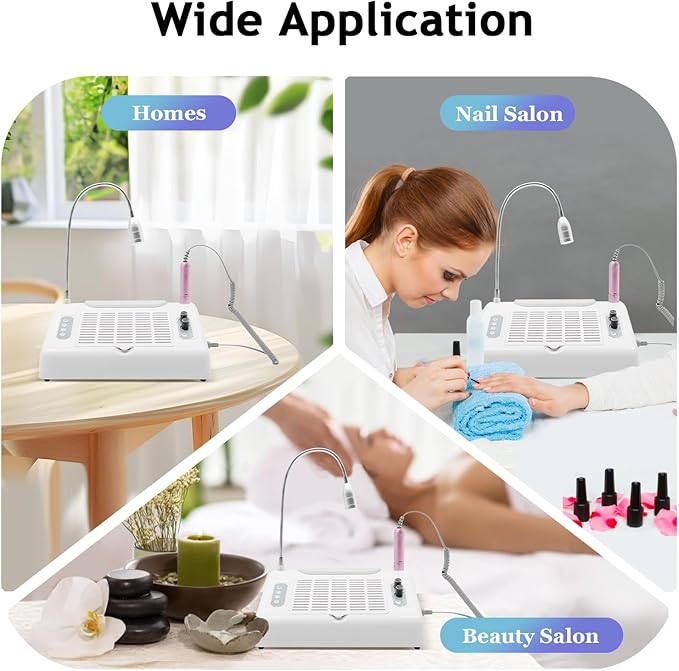 5 in 1 Nail Dust Collector, 40W Professional 30000rpm Electric Multifunction Nail Art Machine, UV LED Nail Lamp for Nails Manicure, with LED Lamp in Salon & Home