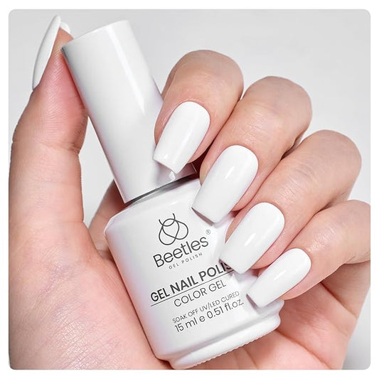 Beetles White Gel Nail Polish,15ml French UV Nail Polish Soak Off Nail Art Manicure Salon DIY Design Home Snowdrop Gift for Woman Colorful Bottle Gel