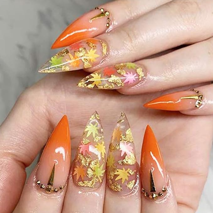 Maple Leaf Nail Art Glitter Sequins, 3D Fall Leaves Sparkly Nail Flakes Designs, Laser Autumn Maple Leaves Confetti Acrylic Supplies for Thanksgiving, Women Girls Manicure Tips Holiday Decorations