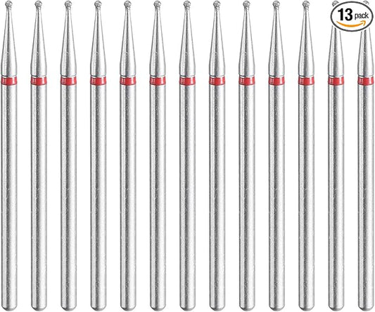 HARFINGTON 13pcs 200-230 Grits Diamond Grinding Bit 1mm Ball Head 2.35mm Shank 1mm Length Stone Sanding Drill Bits Rotary Tool for Ceramic Glass Nails Grinding Polishing