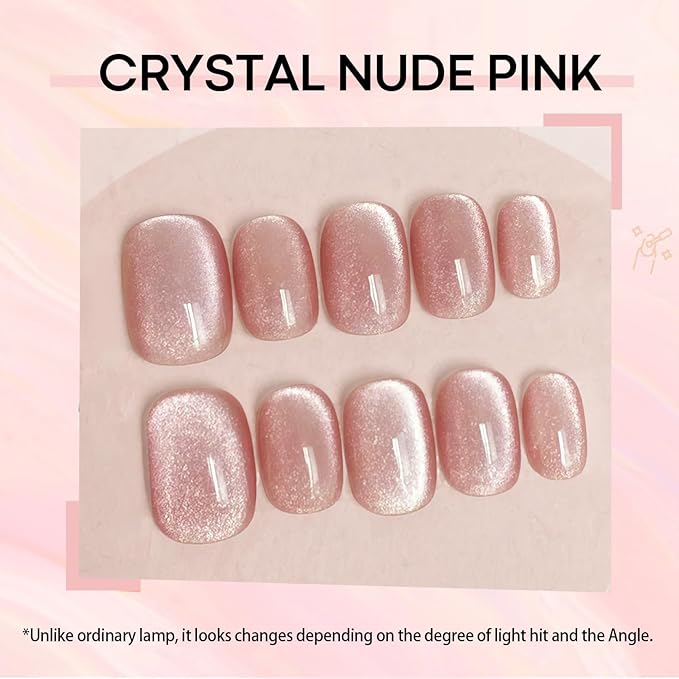 modelones Cat Eye Gel Nail Polish Shimmer Glitter Nude Pink Nail Polish with Magnet Holographic Reflective Soak Off LED Nail Art Top Coat Manicure Salon DIY Gifts 15ML