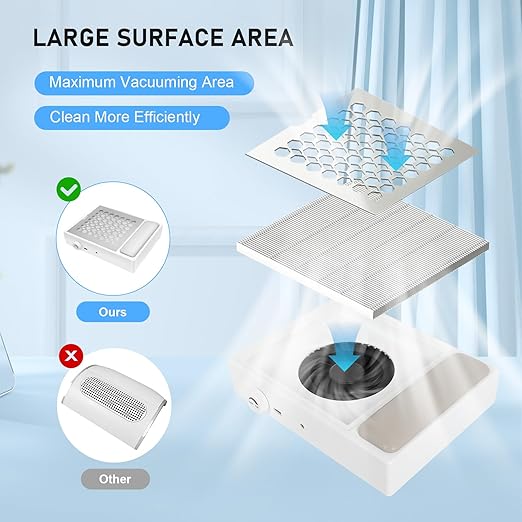 Nail Dust Collector, Professional Dust Collector Nail Tech with Reusable Filter, Adjustable Speed Nails Extractor Vacuum, Powerful Vacuum Cleaner for Acrylic Nails Polishing Manicure Salon, Low Noise