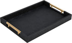 Black Faux Leather Large Square Tray by SYYSY