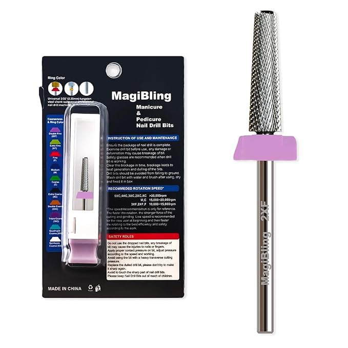 16mm 5 in 1 Nail Drill Bits for False Nail Apply, 3/32'' Tungsten Carbide Professional Bit, Slender Bit for Corners, Left & Right Hand Use, Manicure Cuticle Gel Polishing, Double Fine.