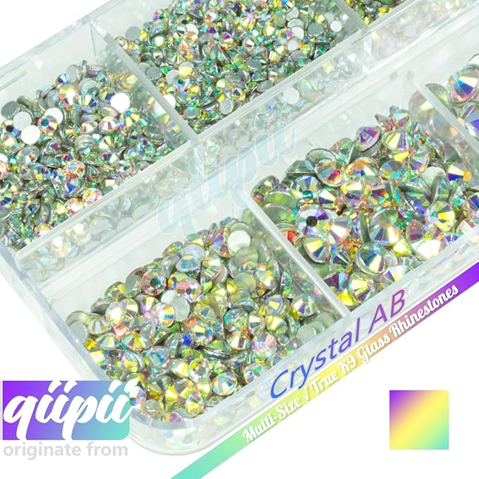 2550pcs Crystal AB Nail Art Flatback Rhinestones Charms for Face Makeup, White AB Nail Gems Gemstones K9 Glass SS4SS20 6 Sizes Bling AB Iridescent Diamonds Stones Jewels for DIY Crafts