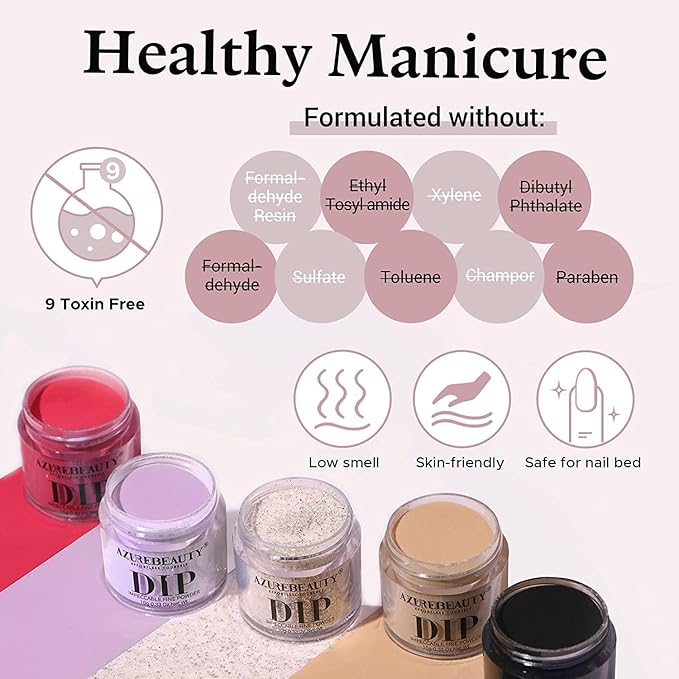 AZUREBEAUTY Dip Powder Nail Kit, 4 Colors Dipping Powder Nude Skin Glitter System Liquid Set Recycling Tray, French Nail Art Base & Top Coat Activator DIY Salon.
