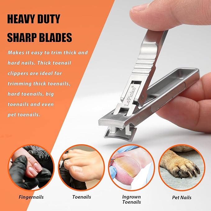 Nail Clipper for Thick Toenails and Fingernails, Portable Toenails Clippers for Seniors, Nail Cutter with Catcher, Nano Glass Nail Buffer, Gifts for Stocking Stuffers Men Women