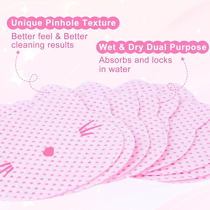 MEKK 400PCS Lint Free Nail Wipes,Cat Shape Non Woven Fabric Nail Cleaning Pads,Absorbent Dry Wipes for Nail Polish Remover & Lash Extensions Glue-Pink