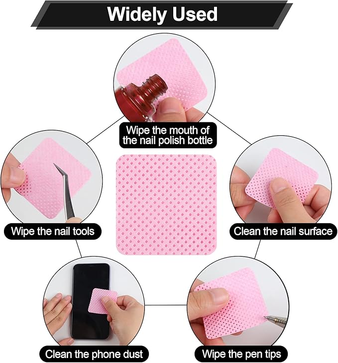 400 Pieces Nail Cotton Pads,1 Pull-Down Pump Dispenser Bottle,Super Absorbent Soft Non-Woven Eyelash Glue Wipes,Nail Polish dehumidifier for Eyelash Extension Products and Nail Oil Bottle(Pink White)