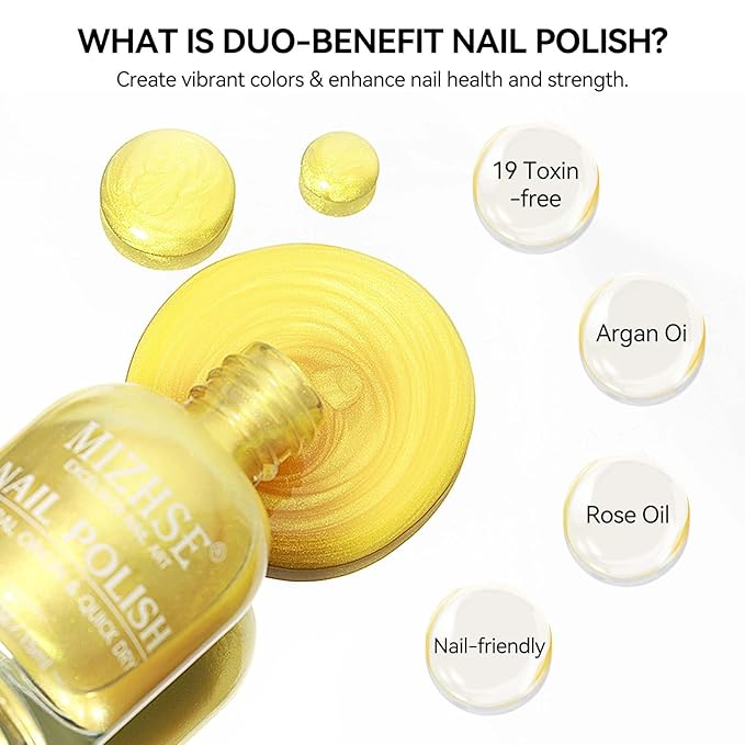 MIZHSE Quick Dry Nail Polish, Bright Yellow Nail Polish Air Dry Fast, 15ml/0.5 fl oz Regular Shiny Glossy Oil-based Shimmery Nail Lacquer Non-Gel Nail Art Salon Manicure Home DIY