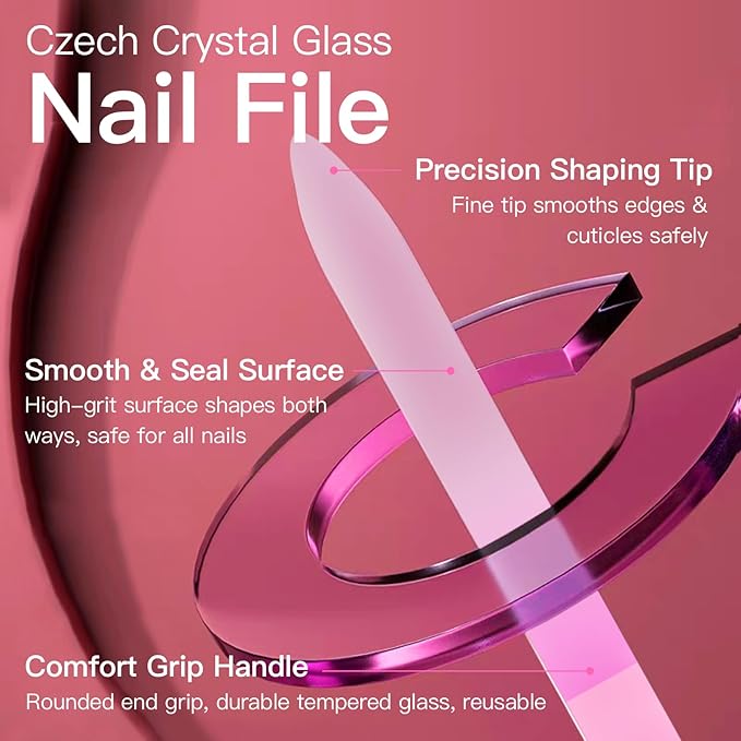 Curvlife 3 Pack Glass Nail File with Case, Professional Nail Buffer & Manicure Tools for Natural Nails, Gentle Nail Care Kit for Smooth, Healthy, and Shiny Finish