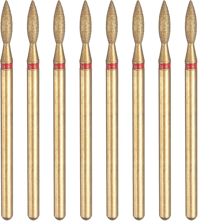 HARFINGTON 8pcs 200-230 Grits Diamond Grinding Bit 2.2mm Oval Head 2.35mm Shank 8mm Length Titanium Plated Stone Sanding Drill Bits Rotary Tool for Nails Grinding Polishing