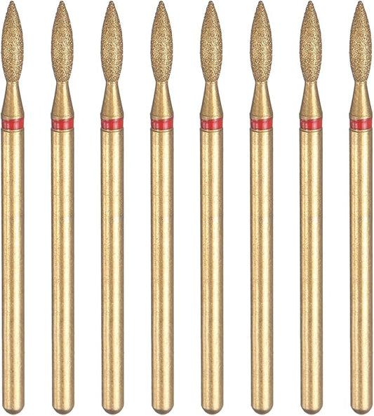 HARFINGTON 8pcs 200-230 Grits Diamond Grinding Bit 2.2mm Oval Head 2.35mm Shank 8mm Length Titanium Plated Stone Sanding Drill Bits Rotary Tool for Nails Grinding Polishing