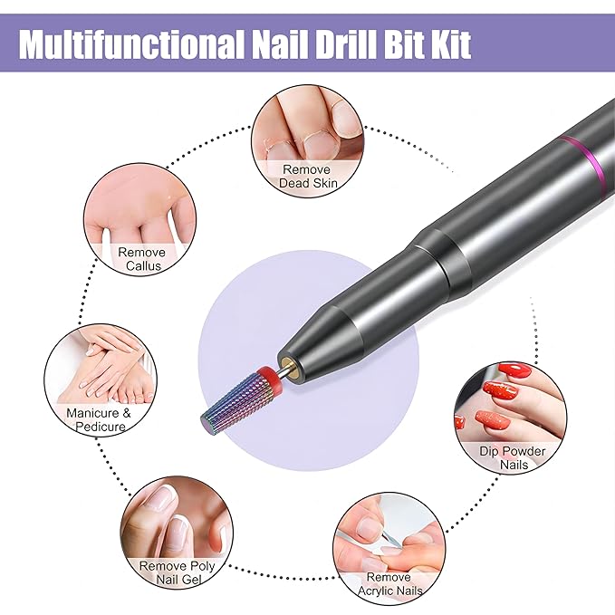 Yakamoz 5Pcs Carbide Nail Drill Bits Set, 3/32 Inch Shank Professional Nail File Drill Bits XC C M F XF Nail E File Bits Safety Efile Nail Bits for Acrylic Nails Gel Polish Manicure, 2 Way Rotate