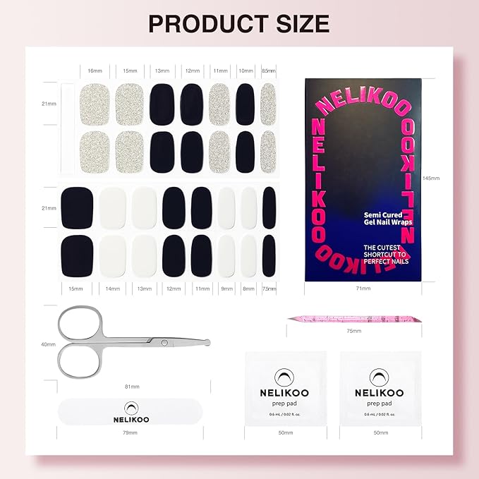 Semi Cured Gel Nail Strips - 30PCS Long-Lasting Nail Wraps, Salon-Quality Semi Cured Stickers, 2 Weeks Wear, Easy DIY Manicure-Light Glimmer