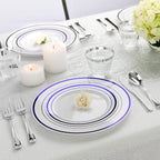 125-Piece White and Blue Fancy Plastic Plates Disposable - Image 2