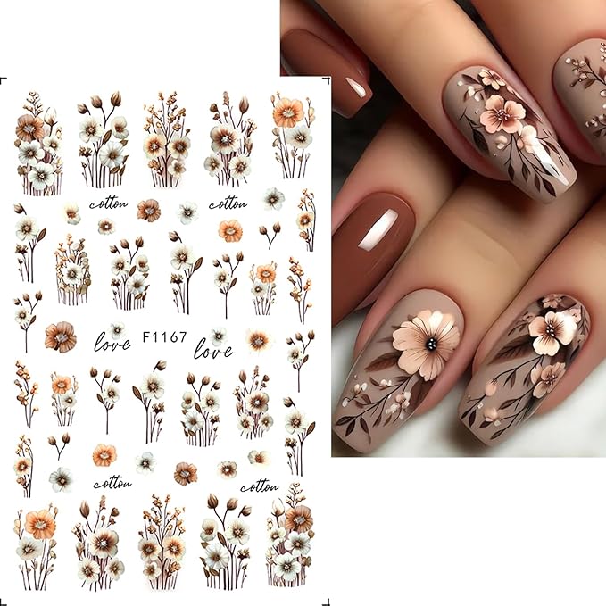 6pcs/Set Fall Maple Leaf Flower Nail Stickers for Nail Art Autumn Pumpkin Self-Adhesive Nail Decal 3D Floral & Leaves Design Nail Accessories Slider Thanksgiving DIY Manicure Decoration for Women
