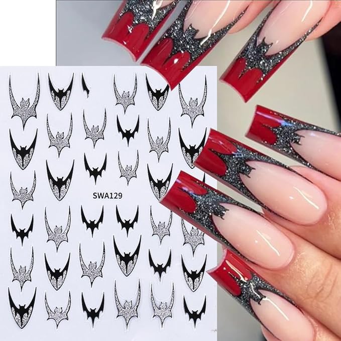 9 Sheets Halloween Nail Stickers for Nail Art, 3D Self-Adhesive Bat Spider Web Nail Decals, Ghost Pumkin Leaf Nail Supplies Nail Art Design Accessories for Women and Girls Manicure DIY Decoration