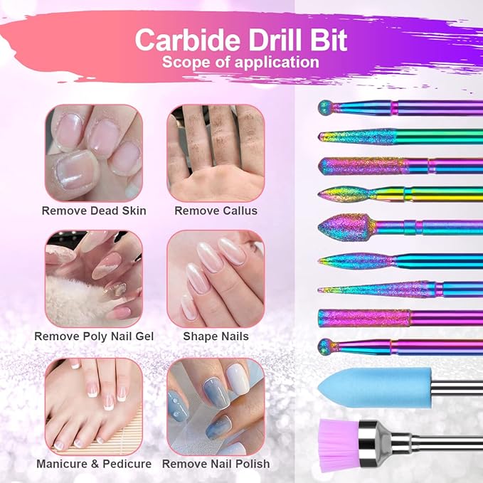 URAQT Nail Drill Bits Set, 11pcs Electric Nail Drill Bits Kit 3/32" Tungsten Steel Carbide Nail Bits, Cuticle Polishing Bits for Acrylic Gel Nails, Electric Nail Files Manicure Pedicure Drill Tool