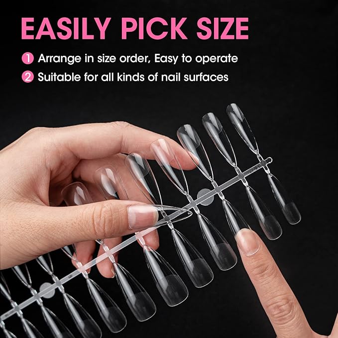 Gellen Stiletto Fake Nails 504Pcs Nail Tips, Acrylic Nail Kit Stiletto Pre-Shaped Press On Nails, Clear False Nail Extension Kit, Full Cover Soft Gel Nail Tips, Salon Nail Art Manicure Set, 12 Sizes