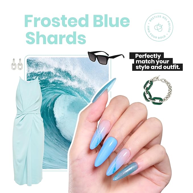 Beetles Blue Glitter Nail Polish - 1Pcs 15ml Fast Drying & Long Lasting Sparkly Nail Polish Frosted Light Blue Shards Nail Lacquer Finish Nail Art Design for Women