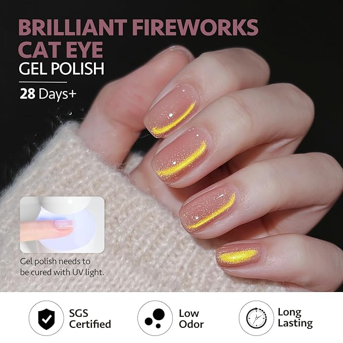 GAOY Cat Eye Gel Nail Polish Set with Magnet for Pink Green Glitter Holographic Cat Eye, Salon Gel Manicure and Nail Art DIY at Home, Brilliant Fireworks