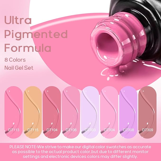 MEET ACROSS Pink Gel Nail Polish Set 8 Colors, Hot Pink Tones Light Soft to Dark Pink Shades Magenta Nail Art Design for Women Girl Nail Lovers Gift Salon DIY Halloween Gel Manicure Kit