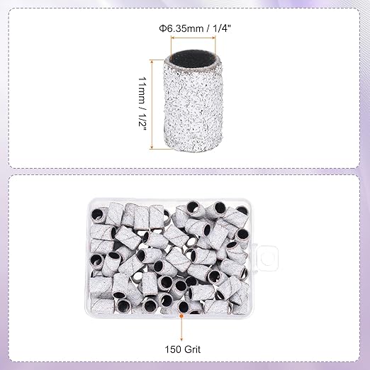 HARFINGTON 100pcs Small Sanding Bands 150 Grit for Nail Drill Bits Mini Sanding Band for Nails Gel Manicures White