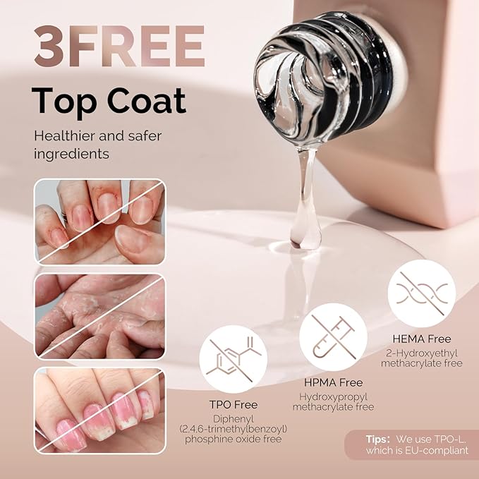 MelodySusie 2PCS Hema Free Gel Top Coat Set,Hema Free,Hpma Free,Tpo Free,No Wipe,Soak off UV LED Drying,Long Lasting Gloss Shiny 15ML