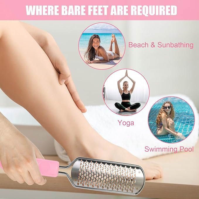 OWIIZI Foot File Pedicure Foot Scrubber for Callus Remover, Stainless Steel Foot Exfoliator Grater Feet Rasp Scraper Hard Cracked Dead Skin Removers for Wet and Dry Foot