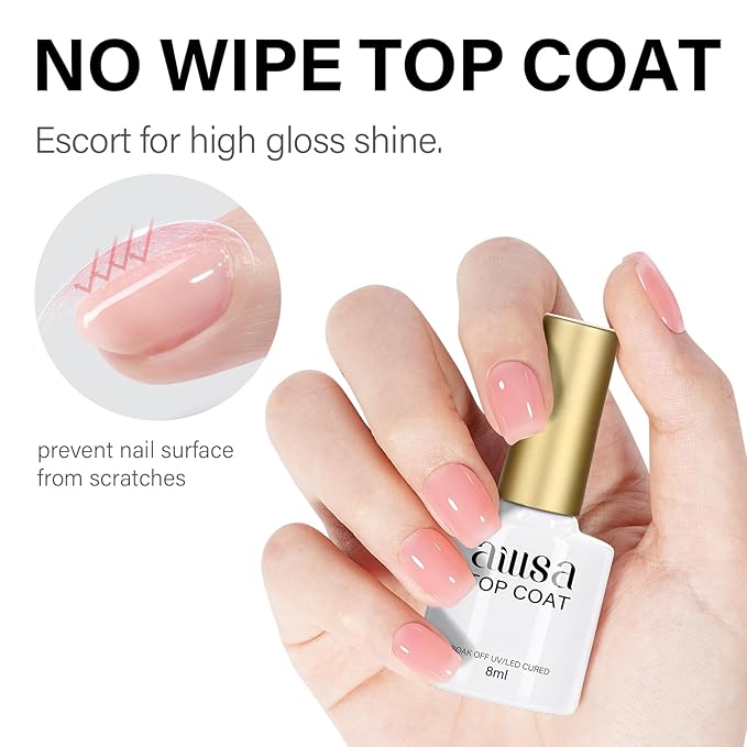 AILLSA Extra Short Coffin Gel Nail Kit 240pcs Full Nail Tips with 2 In 1 Nail Glue Base Top Coat Nail Dehydrator U v Led Lamp, Gel Extension Nail Kit for Beginners Home Salon