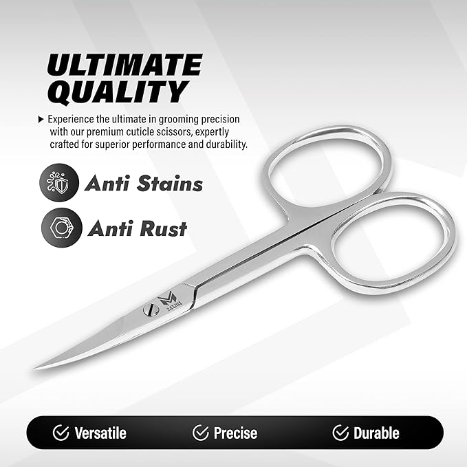 Cuticle Scissors Extra Fine Curved - 3.5” Stainless Steel Grooming Nail Scissors for Women and Men - Small Manicure Beauty Scissors for Toenails, Fingernails, Eyebrows, Facial Hair, Cuticles, Dry Skin