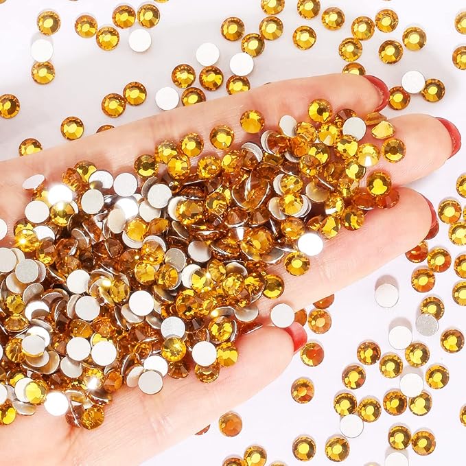 Novani Rhinestones 3000Pcs Flatback Crystal Round Loose Gemstones Glass Rhinestones for Crafts Makeup Nail Art Clothes Shoes DIY Decorations(SS6, 1.9-2.0mm,Gold Yellow)