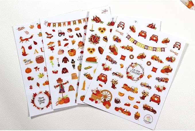 Fall Nail Art Stickers Thanksgiving Day Turkey Pumpkin Nail Decals 3D Self-Adhesive Holiday Maple Leaf for DIY Autumn Party Nail Supplies Decoration 8 Sheets
