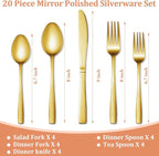 20 Pcs Gold Silverware Set, Stainless Steel Flatware Set - Image 2