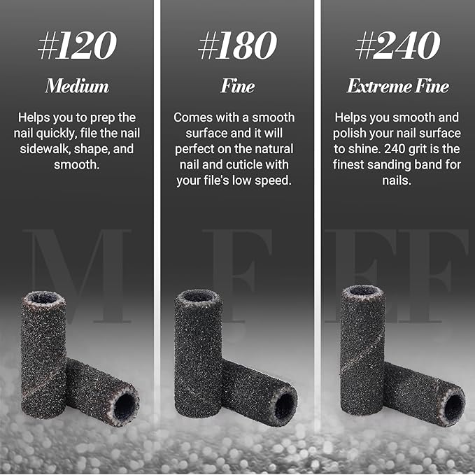MelodySusie 50 Pcs Nail Drill Bits Small Sanding Bands with 3.1mm Mandrel Bit, 120 Medium Grit Nail File for Acrylic Nails Gel Manicures and Pedicure, Black
