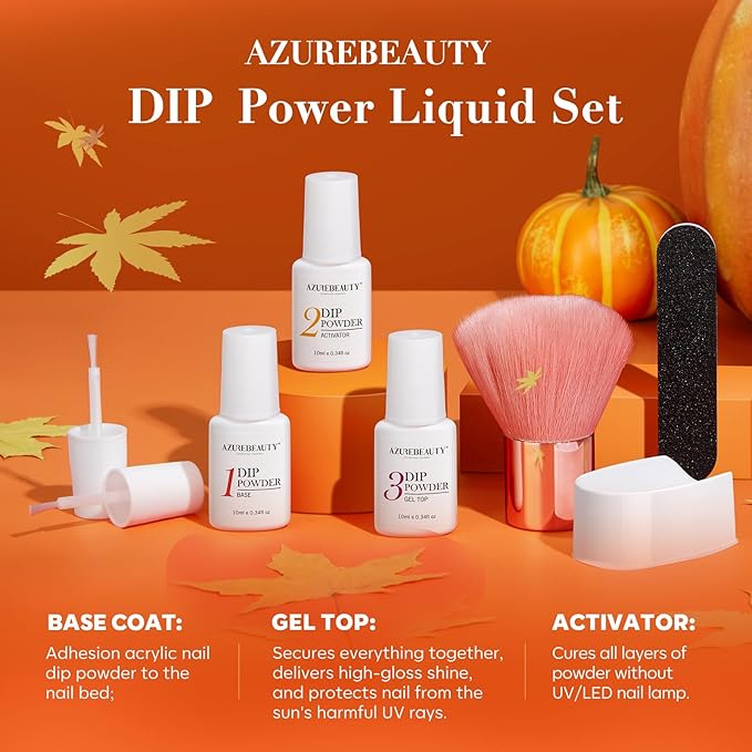 AZUREBEAUTY Dip Powder Nail Kit Starter, Fall Winter Yellow Orange Brown Glitter 12 Pcs 4 Colors Acrylic Dip Powder Liquid Set with Base/Top Coat Activator for French Nail Art Manicure DIY Gift