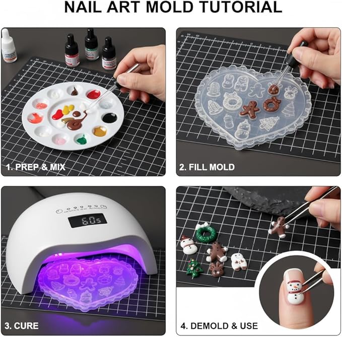 4 Pcs Christmas Silicone Nail Art Molds for Women Resin Nail Design
