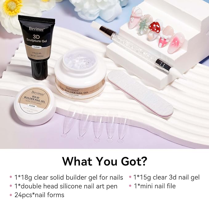 18g Solid Builder Gel for Nails 15g 3D Nail Sculpting Gel for Nail Art, Clear Non-Stick Hand For Modeling, Sculpture, Nails Extension UV/Led Manicure DIY At Hom