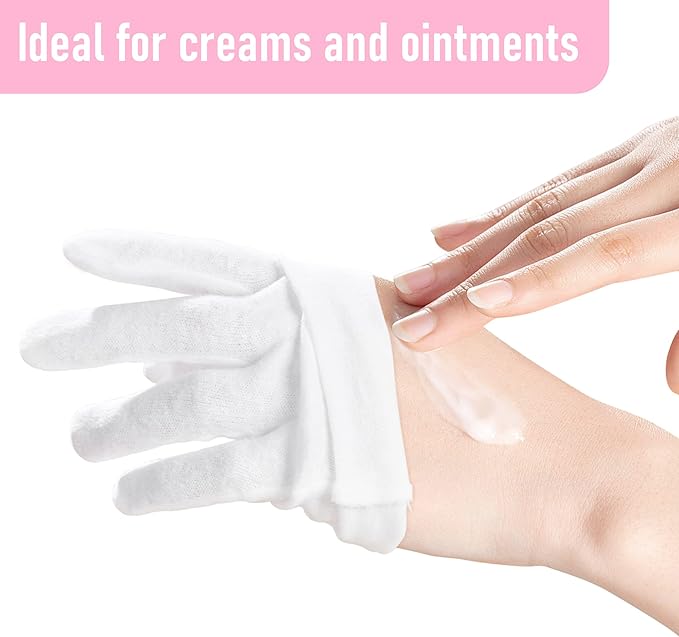 COOLJOB 100% Cotton Gloves, 6 Pairs White Cotton Gloves for Dry Hands Moisturizing & Eczema, Overnight Lotion, Sleep & Spa Treatment for Women & Men, Breathable Work Glove Liners, Medium Size